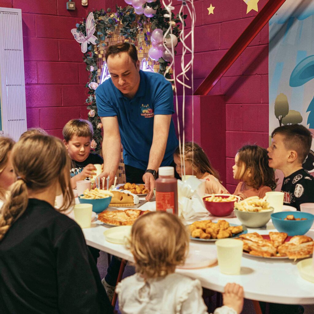 Children sat round a party table at Scallywags Brierley Hill for the Fixed Price Party offer.